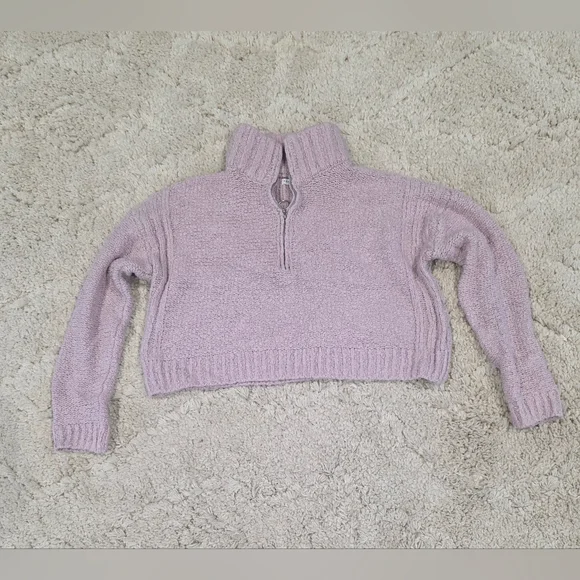 Aeropostal Pink Fuzzy Cropped Quarter-Zip Sweater in Light Petal Pink. M - Picture 2 of 10